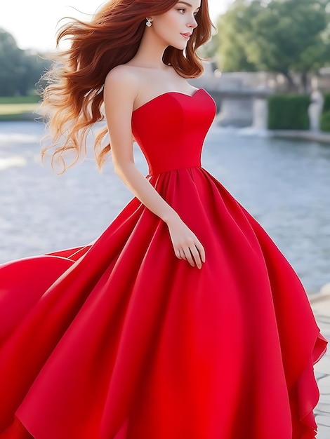 Zdjęcie piękna europejska kobieta z rudymi jedwabistymi włosami