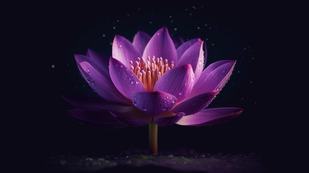 Piękna fioletowa lilia wodna lub kwiat lotosu na ciemnym tlegenerative ai