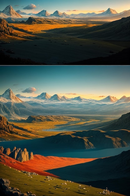 Piękna fotografia krajobrazu tapeta tło szczyty jeziora kanion niebo białe chmury