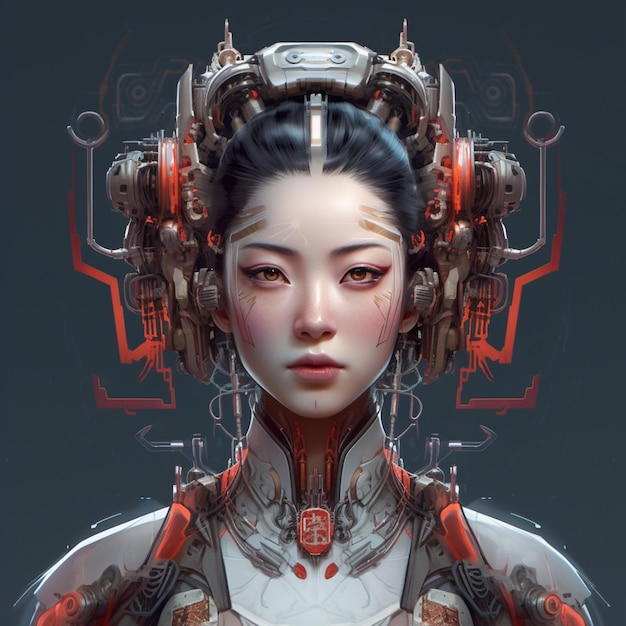 Piękna gheisa hybrydowa kobieta inteligencja robot obraz AI generowana sztuka