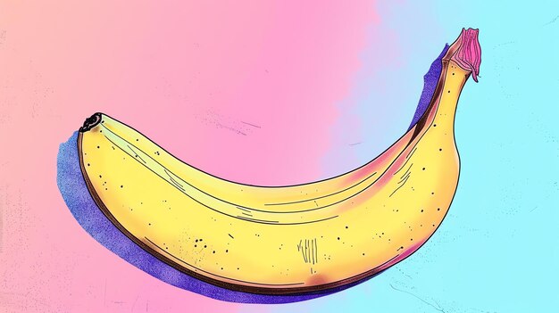 Zdjęcie piękna ilustracja banana banana jest żółta i ma różową łodygę tło jest gradientem różowego i niebieskiego