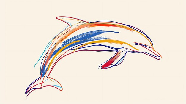 Zdjęcie piękna ilustracja delfina skaczącego z wody delfin jest przedstawiony w kolorowym stylu abstrakcyjnym z jasnymi, żywymi kolorami