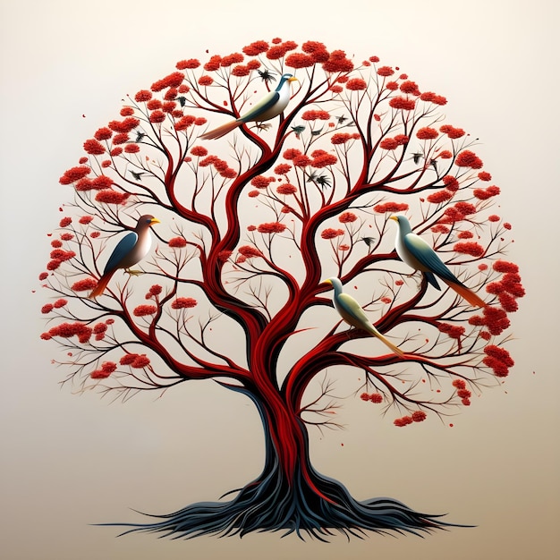 Piękna ilustracja sztuki cyfrowej Tree of Life w stylu minimalistycznego projektu wektorowego
