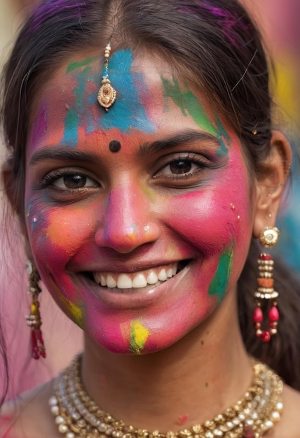 Piękna indyjska dziewczyna nosi bikini z dużymi piersiami na festiwalu Holi