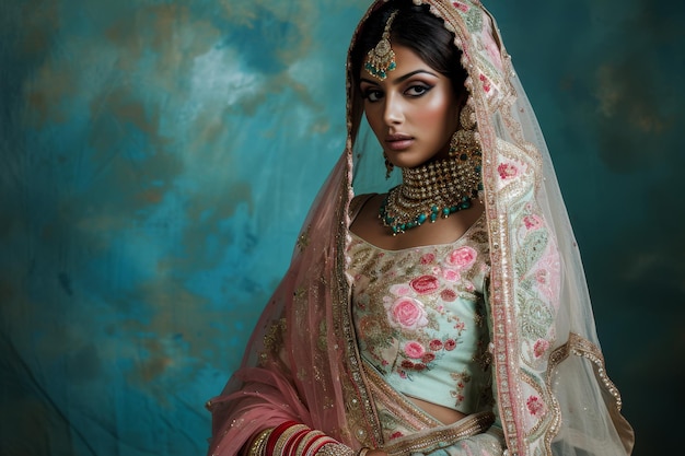 Piękna indyjska panna młoda ubrana w tradycyjne ubrania ślubne