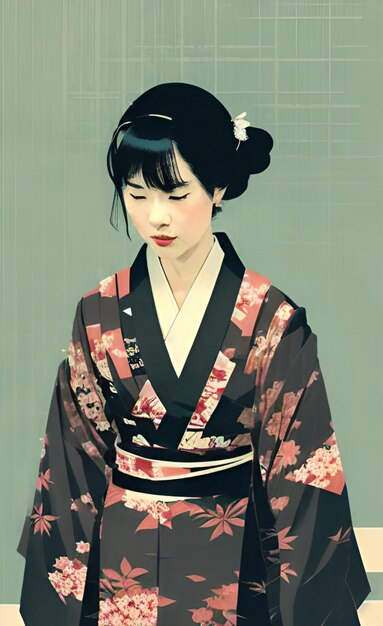 Zdjęcie piękna japońska kobieta ubrana w kimono
