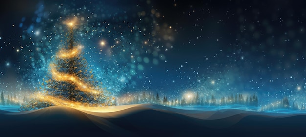 Piękna kartka świąteczna z jodłą i śniegiem w nocy z miejscem na tekst Generative AI