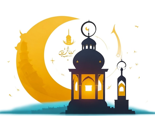 Piękna kartka z życzenia Ramadan na nocnym tle z arabską kaligrafią islamskim tłem z