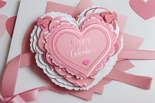 Piękna kartka z życzeniami z wyciętymi z papieru sercami dla koncepcji miłości na Walentynki
