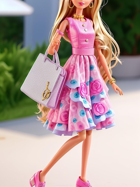 Zdjęcie piękna klasyczna lalka barbie w modnym stroju