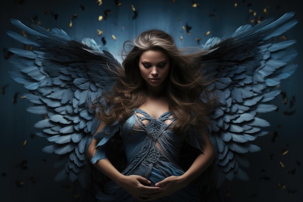Piękna kobieta anioł w ciąży z synem Bożym, świętym cudem