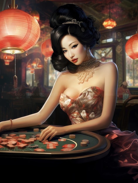 piękna kobieta gra na pieniądze w kasynie