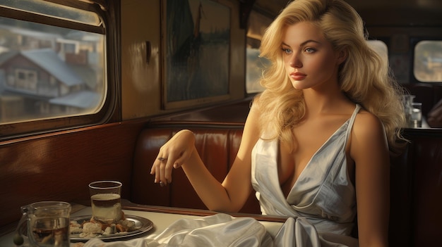 Piękna kobieta jedzie pociągiem