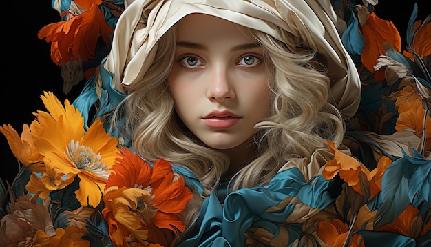 Zdjęcie piękna kobieta o blond włosach i elegancji jesienią generowana przez sztuczną inteligencję