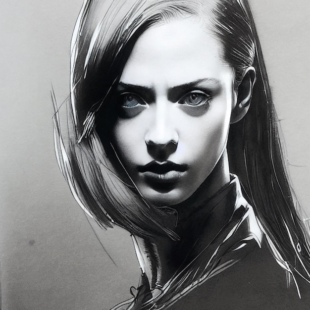 Piękna kobieta portret czarno-biała ilustracja