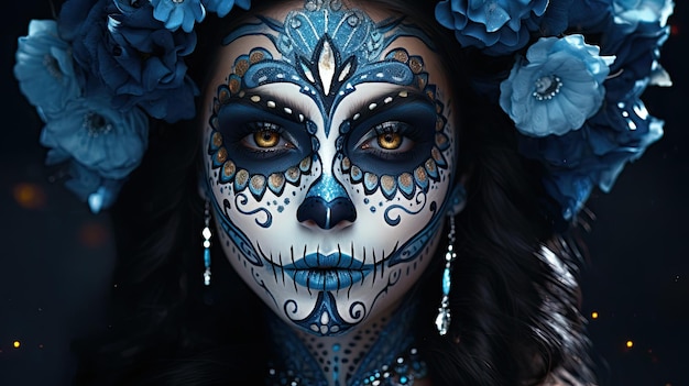 Piękna kobieta ubrana na meksykański Dzień Zmarłych.