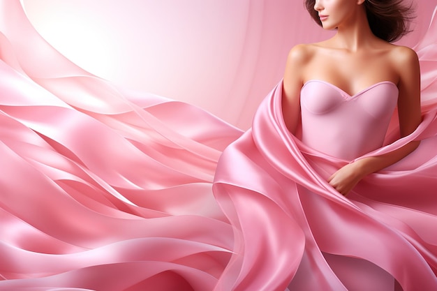 Piękna kobieta w różowej jedwabnej sukience 3d rendering Ai Generated