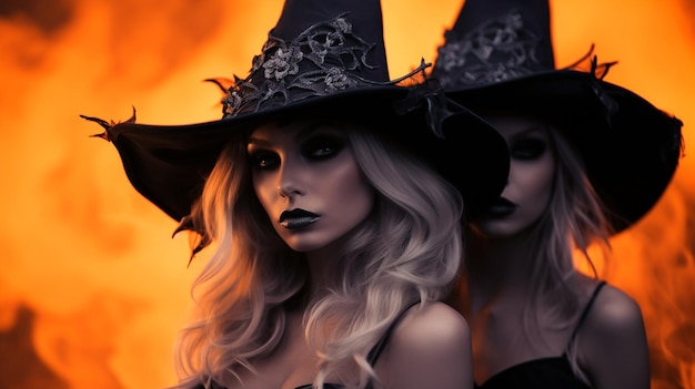 Piękna kobieta w ubraniach czarownic na świętowanie Halloween