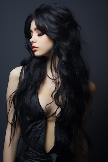 piękna kobieta z długimi czarnymi włosami