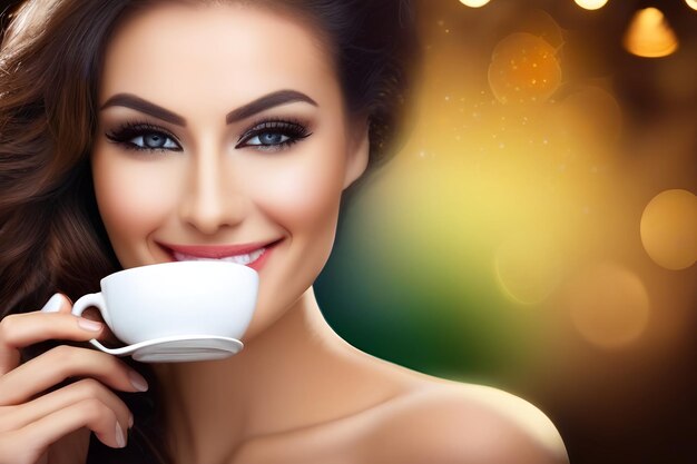 Zdjęcie piękna kobieta z filiżanką kawy