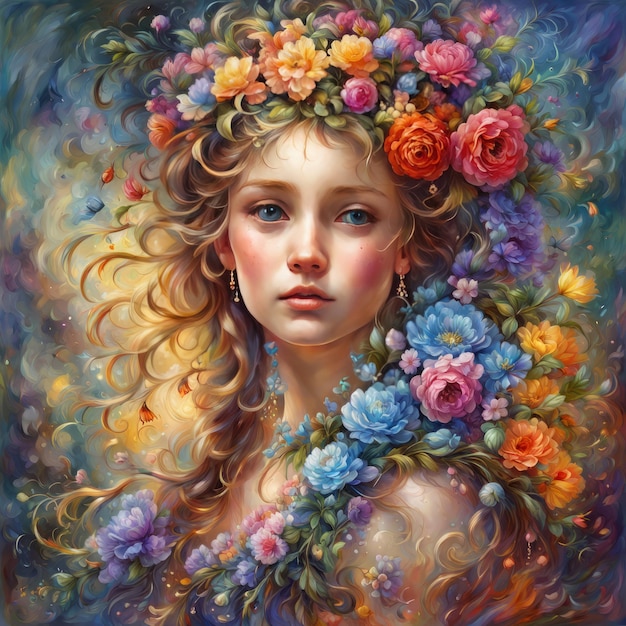 Zdjęcie piękna kobieta z kwiatem we włosach wysokiej jakości ilustracja piękna kobieta з kwiatem