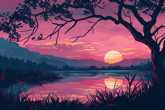 Piękna kolorowa ilustracja nieba anime krajobraz