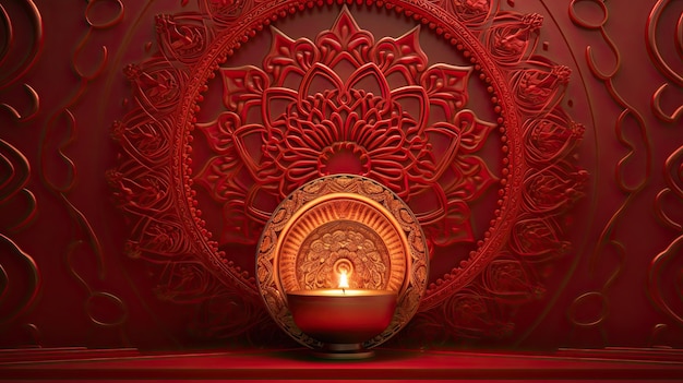Piękna koncepcja Diwali z luksusowym czerwonym tłem w stylu Generative AIxD