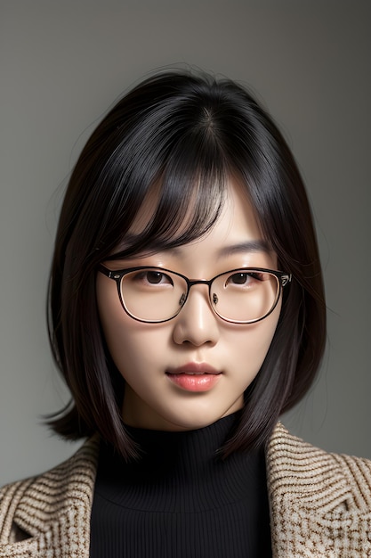 Piękna koreańska kobieta w okularach.