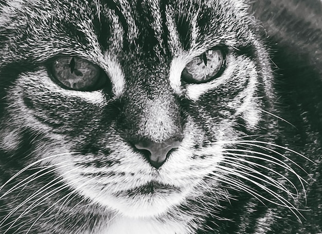 Piękna kotka pręgowana w domu adorable domowych zwierząt domowych czarno-biały portret