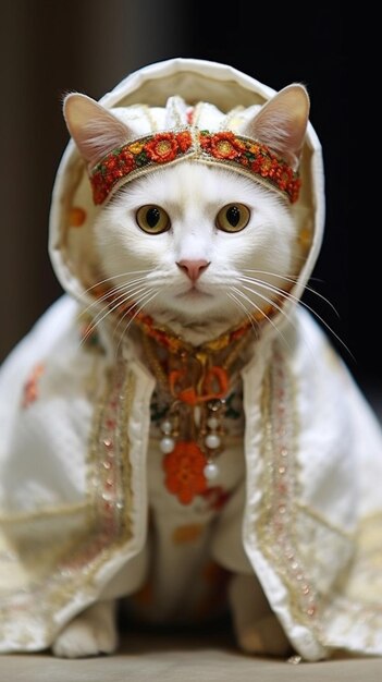 Zdjęcie piękna kotka stoi i nosi klasyczny garnitur