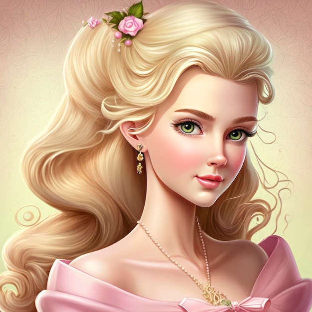Piękna księżniczka Barbie w stylu kreskówki