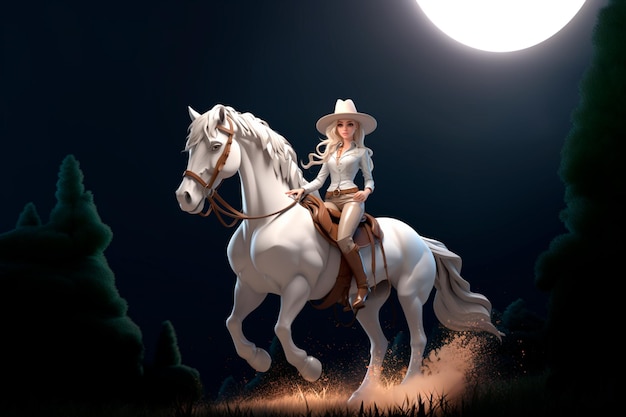 Piękna księżniczka jeździ na uroczym koniu.