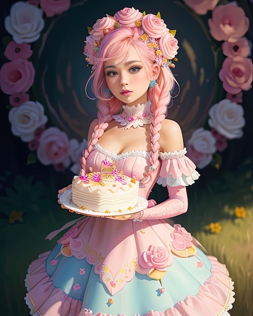 Piękna księżniczka różowa sukienka i włosy