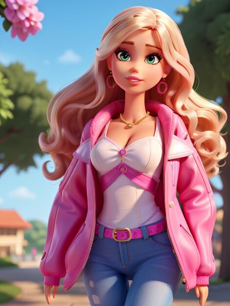 piękna lalka Barbie w kolorze różowym z modnym strojem