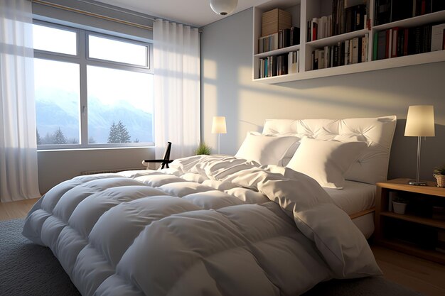 Piękna luksusowa wygodna biała poduszka i koce na łóżku dekoracja luksusowa biała pościel