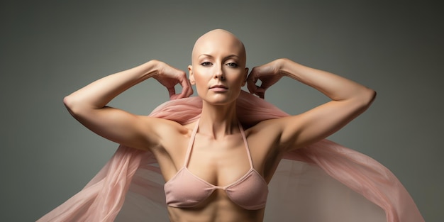 Zdjęcie piękna łysa kobieta w trakcie chemioterapii w profilaktyce i leczeniu raka piersi