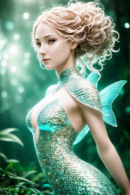 Piękna mieszkanka podwodnego świata mityczna postać z baśni i fantasy syrenka Generative AI
