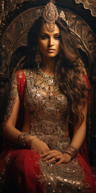 piękna młoda Hinduska w tradycyjnym stroju Zdjęcie wysokiej jakości Generatywna sztuczna inteligencja