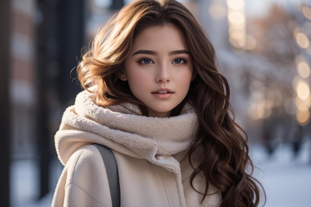 Piękna młoda kobieta modelka zimowe ubrania 2024 makieta