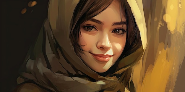 piękna młoda kobieta nosi hidżab uśmiechając się na ciemnym tle