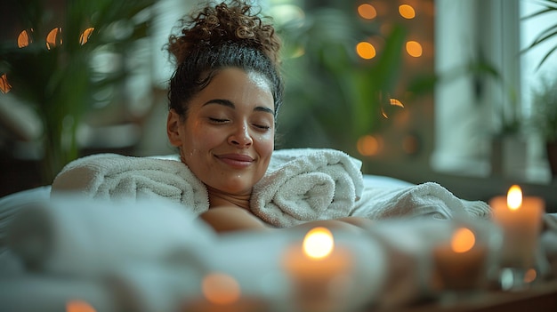 Zdjęcie piękna młoda kobieta otrzymuje masaż w salonie spa