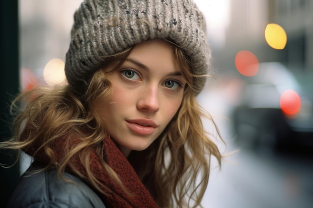 piękna młoda kobieta ubrana w czapkę i szalik