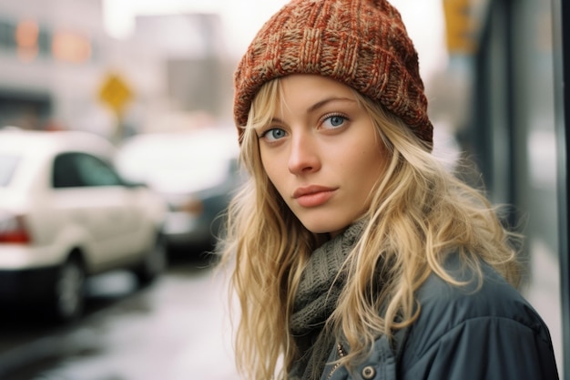 piękna młoda kobieta w czapce zimowej