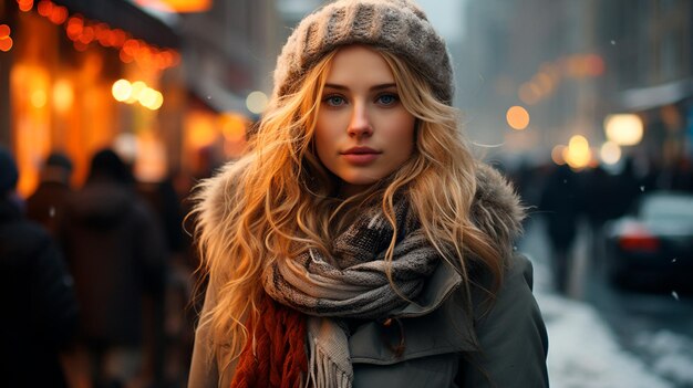 Piękna młoda kobieta w kapeluszu na ulicy.