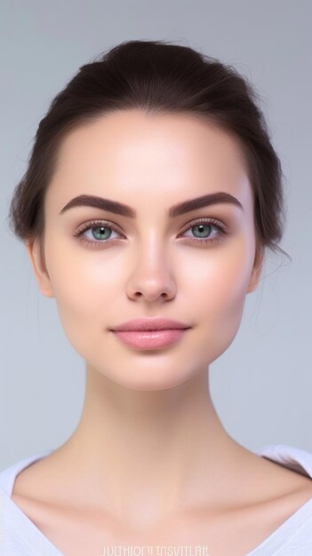 Piękna młoda modelka ze zmysłowymi ustami, naturalnym makijażem Obraz wygenerowany przez sztuczną inteligencję