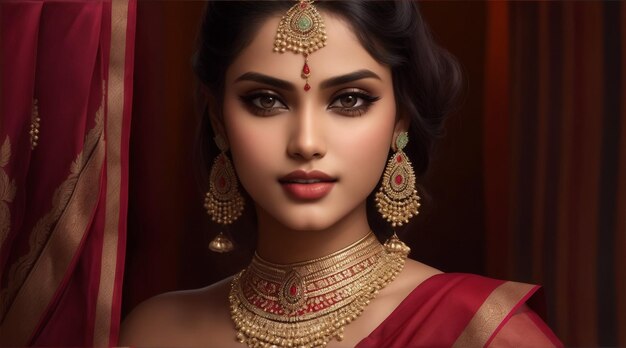 Piękna modelka w indyjskim saree Generatywna sztuczna inteligencja