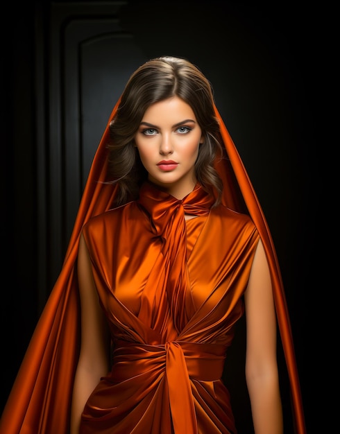 Piękna modelka w pomarańczowej sukience.