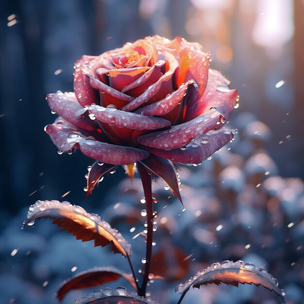 Piękna mrożona róża na zewnątrz
