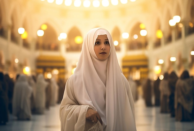 Piękna muzułmanka wykonująca pielgrzymkę hadżdż w Mekce-Medynie