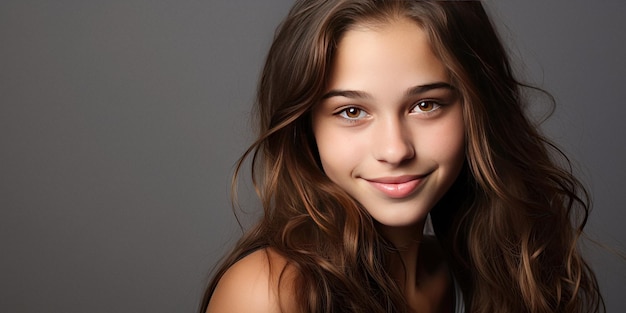 Piękna nastolatka uśmiecha się podczas sesji zdjęciowej w studio